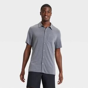 All in Motion Men's Short Sleeve Button Down Shirt Size Large Black